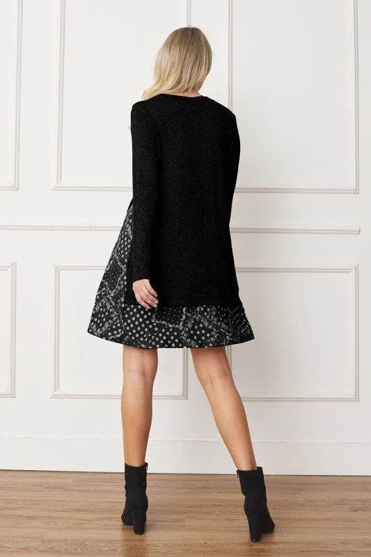 Mock Layered Bandana Paisley Mini Dress-Black
