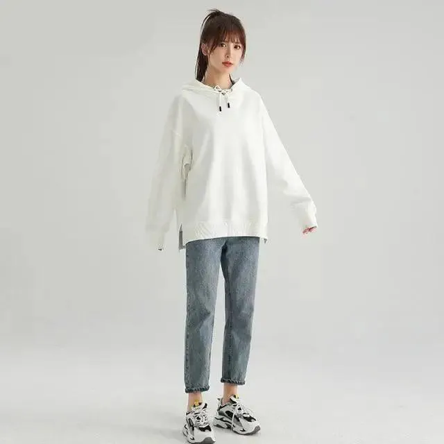 Modern Casual Oversized Hoodie Sweatshirt Women Spring Black Women's Hoodies For Women Couple Sweatshirts With Split Women's Regular Scoop Neck Hooded Oversized Hoodie