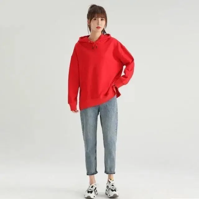 Modern Casual Oversized Hoodie Sweatshirt Women Spring Black Women's Hoodies For Women Couple Sweatshirts With Split Women's Regular Scoop Neck Hooded Oversized Hoodie