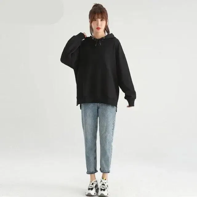 Modern Casual Oversized Hoodie Sweatshirt Women Spring Black Women's Hoodies For Women Couple Sweatshirts With Split Women's Regular Scoop Neck Hooded Oversized Hoodie
