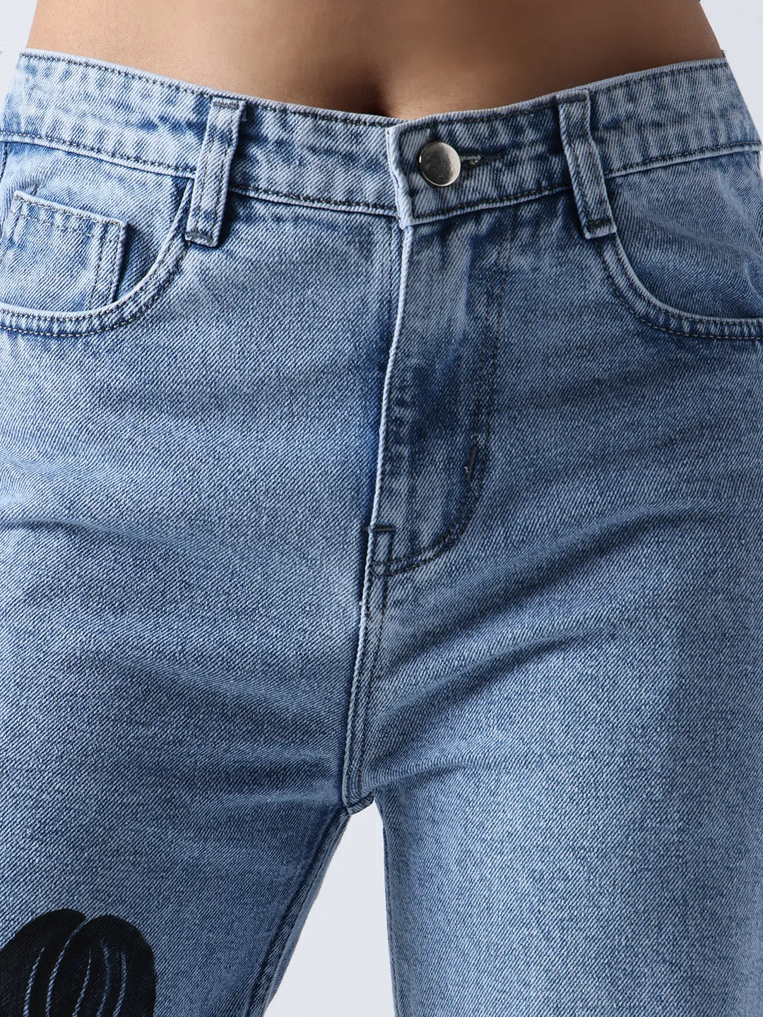 Monarch Butterfly-Non Stretch High-Rise Distressed Denim