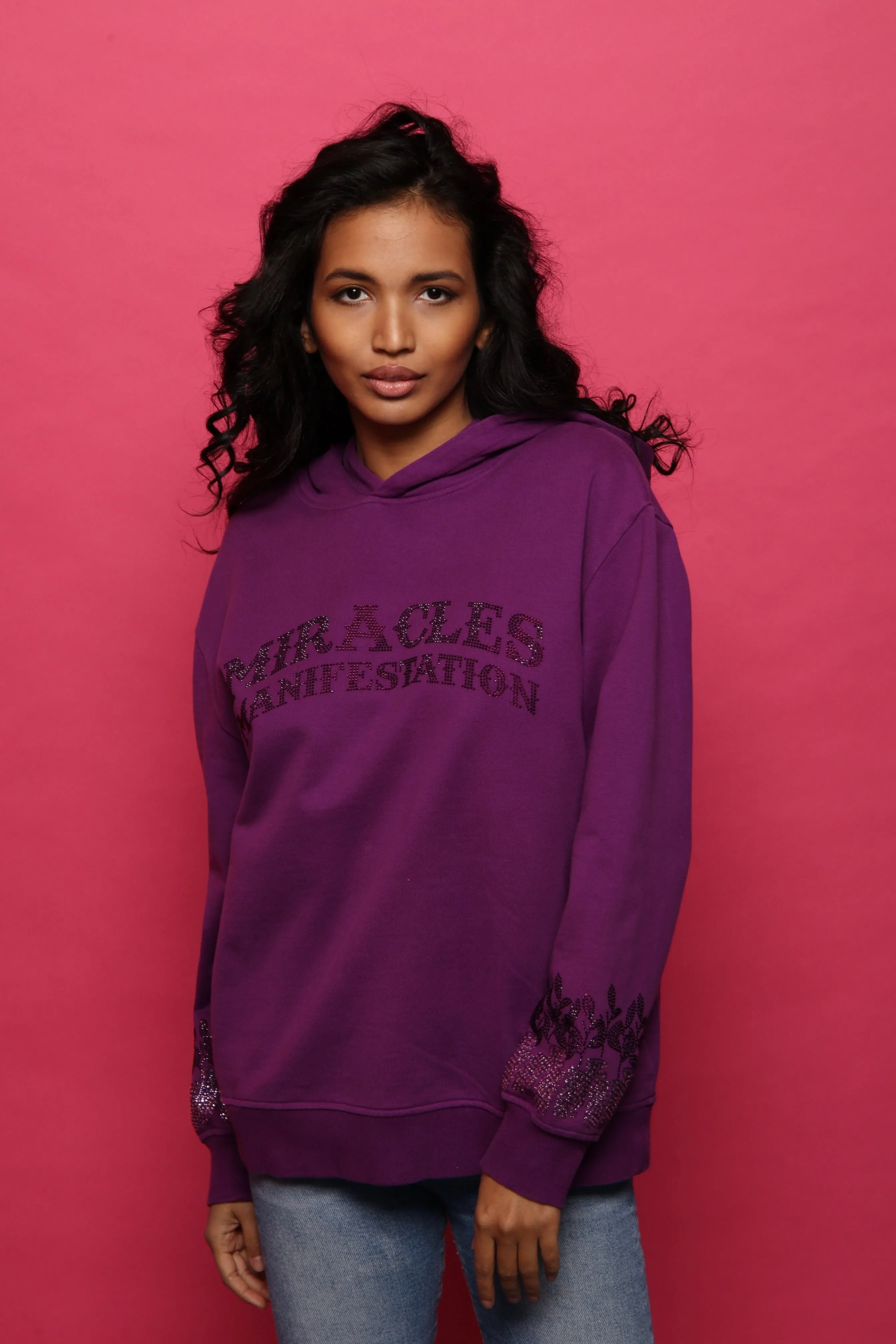 Money Tree Rhinestone Affirmation Hoodie - Purple