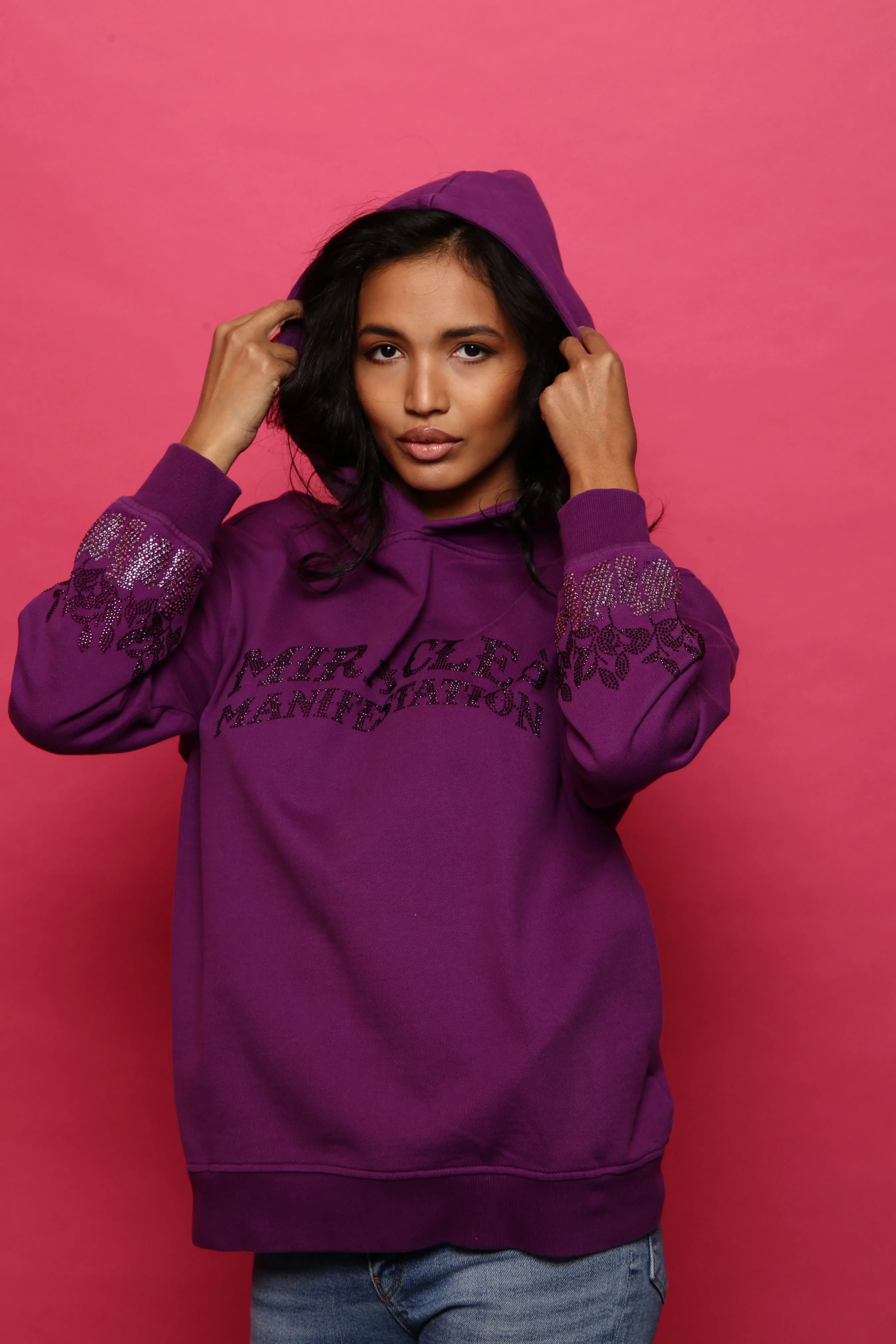 Money Tree Rhinestone Affirmation Hoodie - Purple