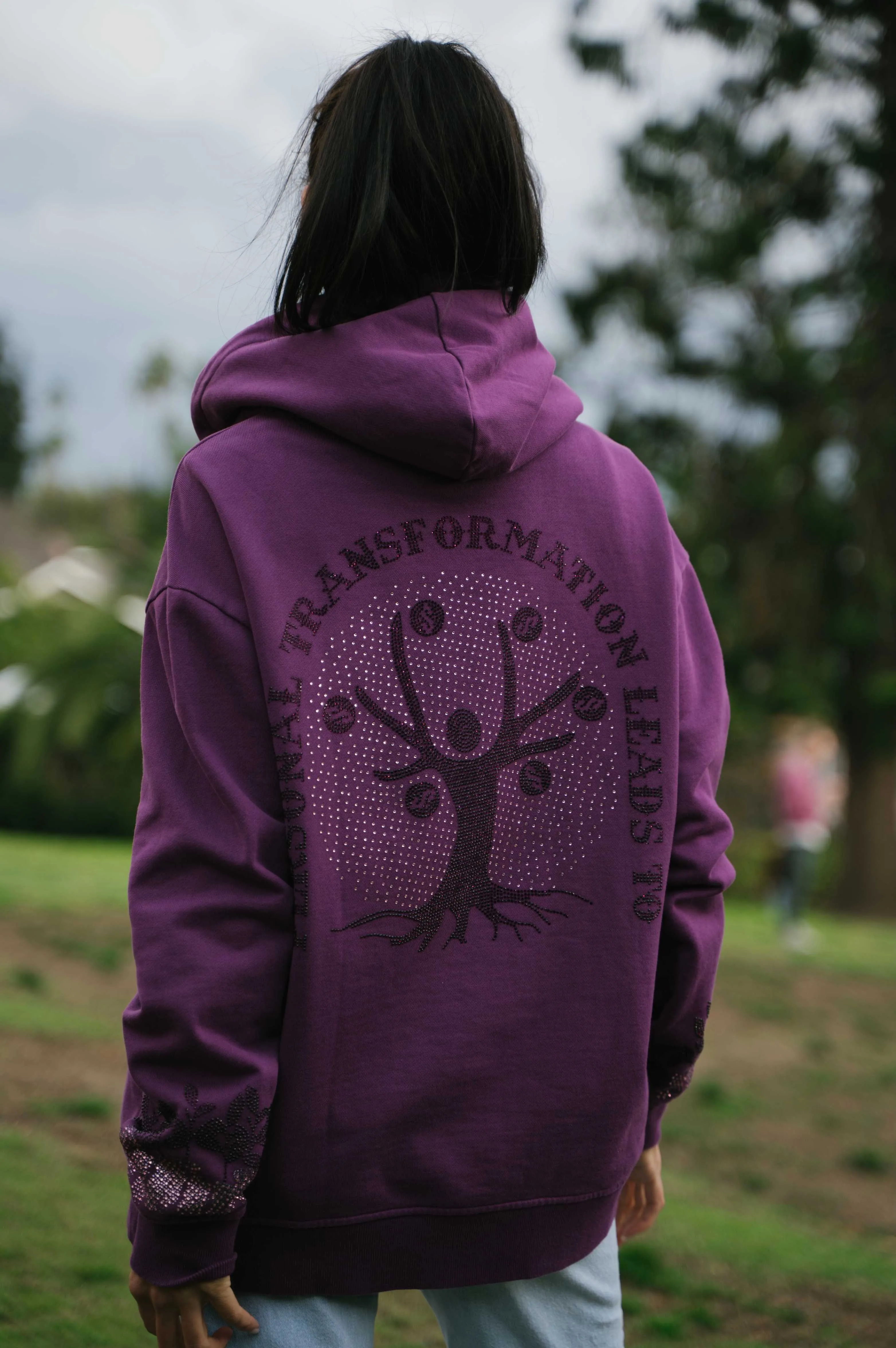 Money Tree Rhinestone Affirmation Hoodie - Purple