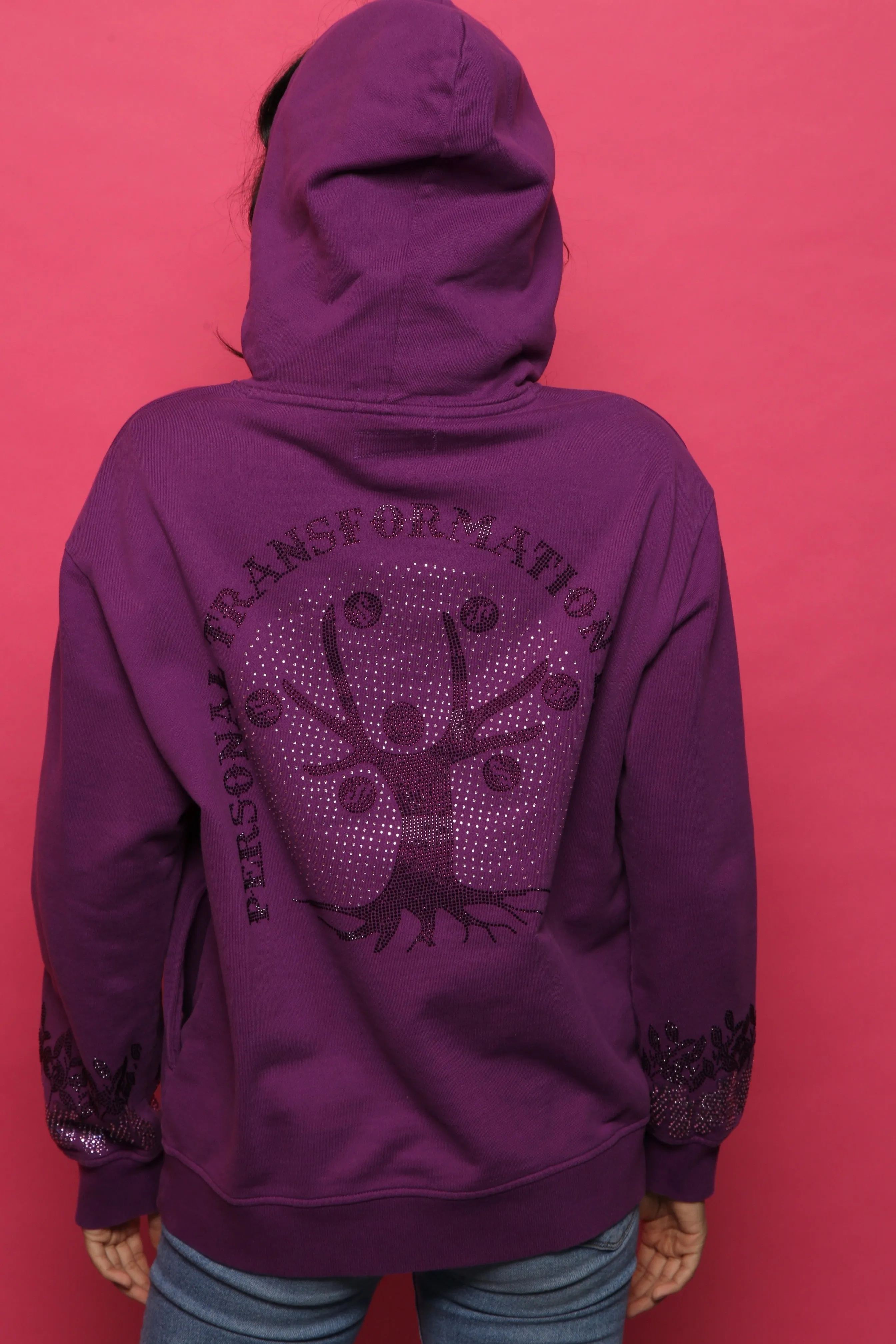 Money Tree Rhinestone Affirmation Hoodie - Purple