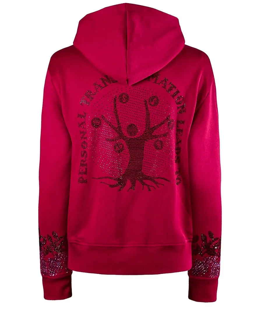 Money Tree Rhinestone Affirmation Hoodie - Raspberry