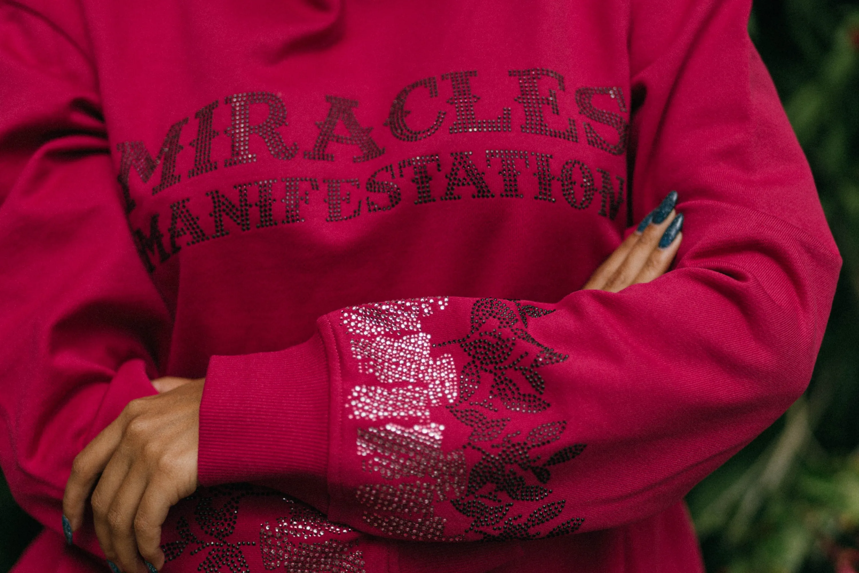 Money Tree Rhinestone Affirmation Hoodie - Raspberry