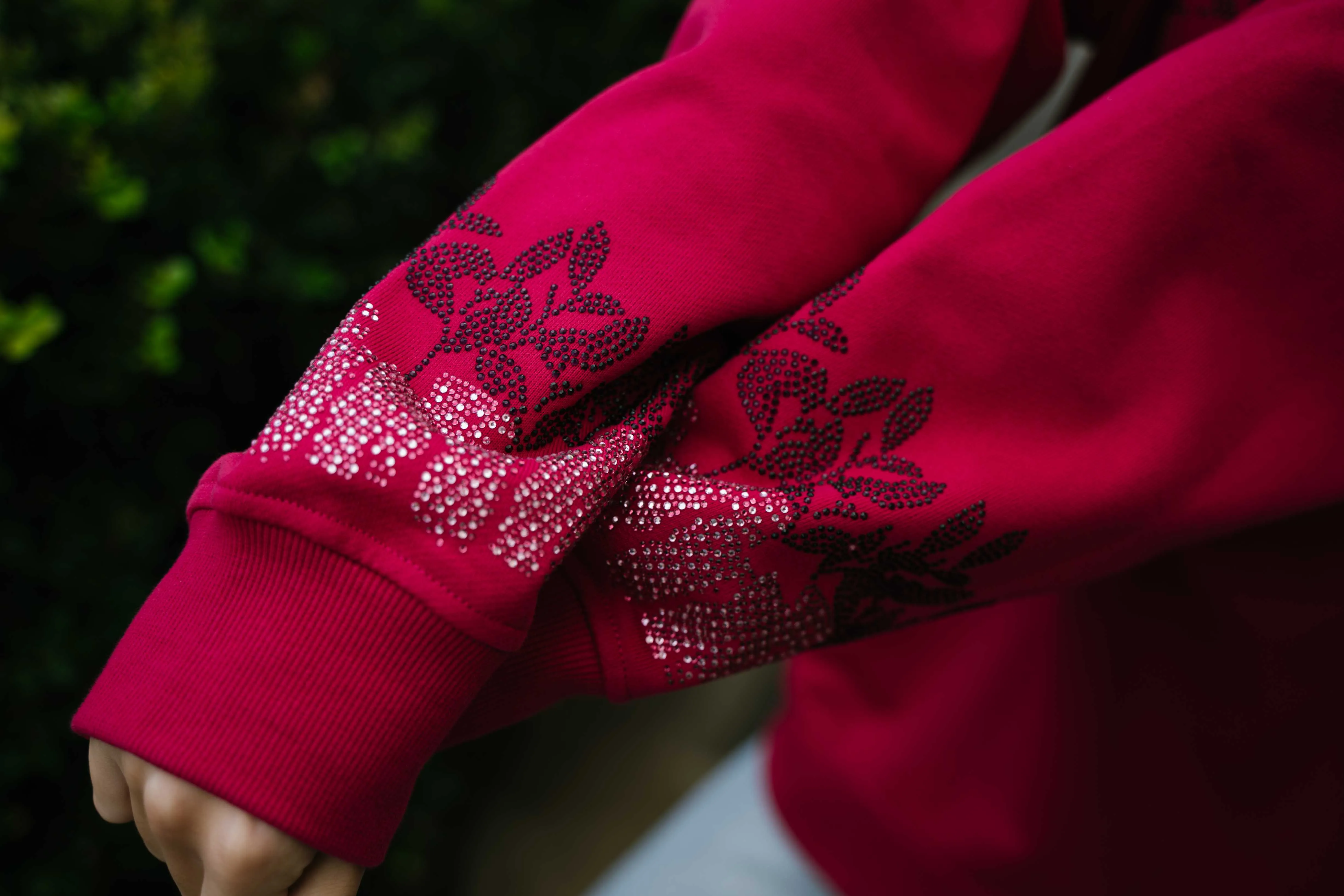 Money Tree Rhinestone Affirmation Hoodie - Raspberry
