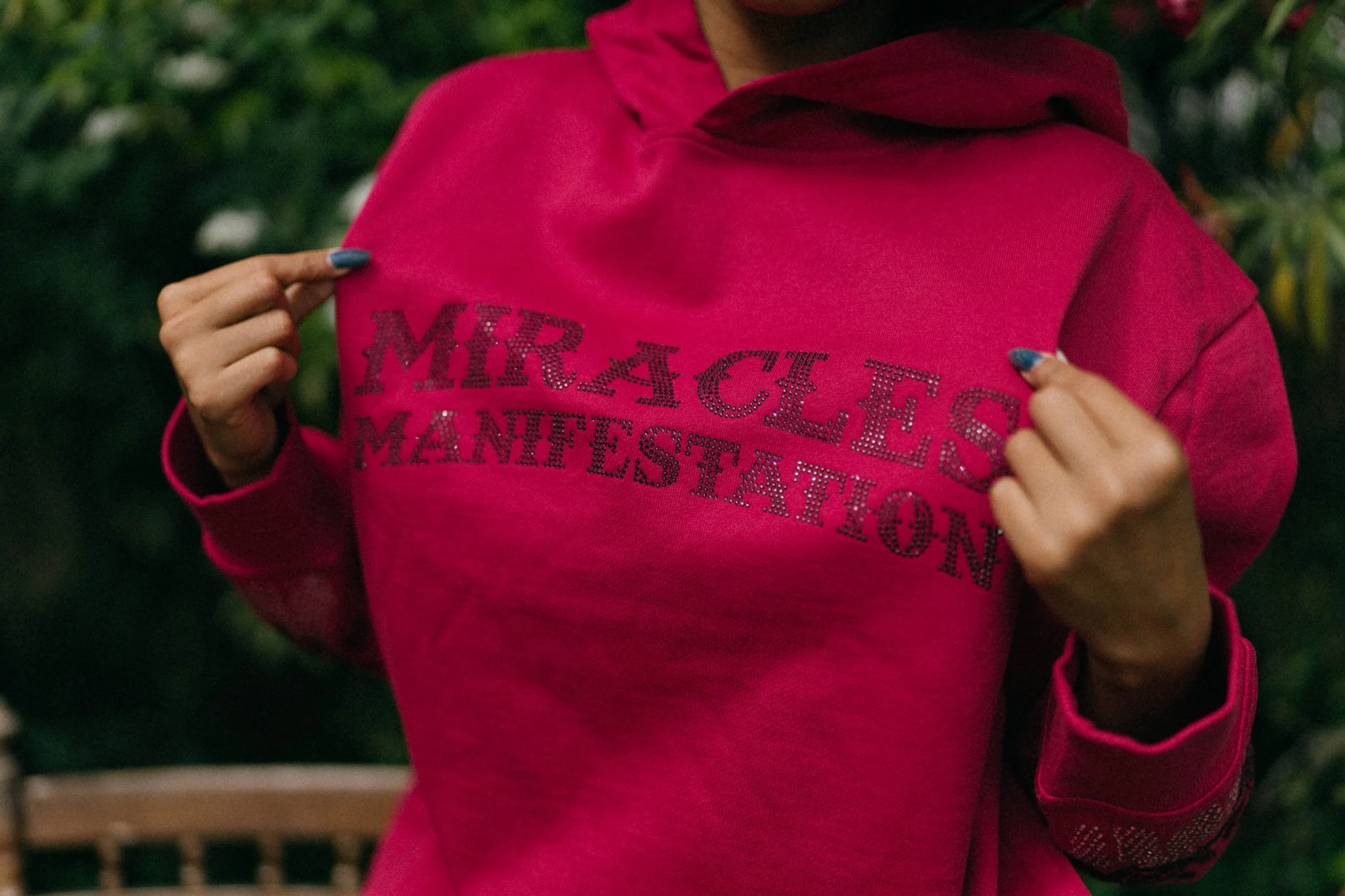 Money Tree Rhinestone Affirmation Hoodie - Raspberry