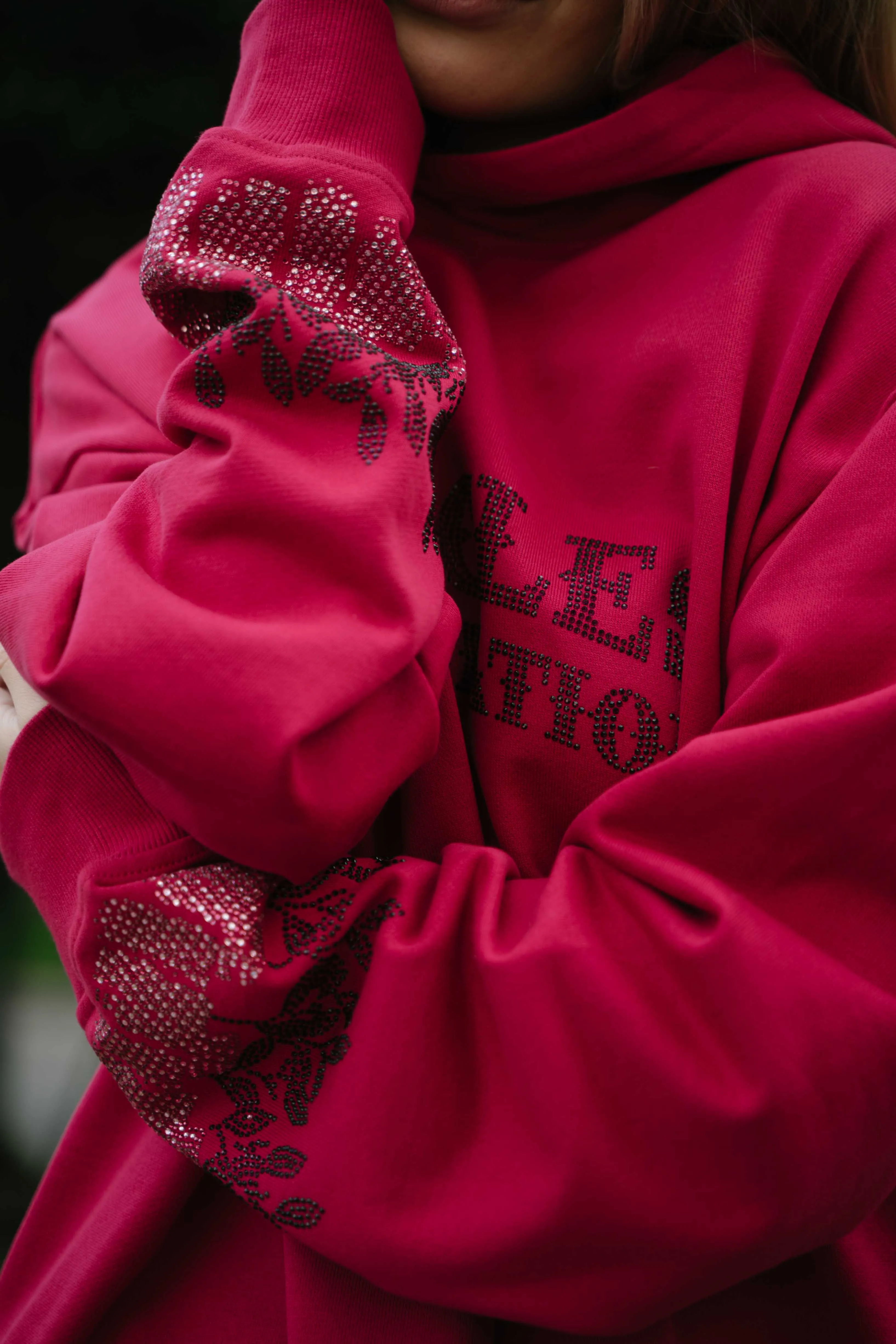 Money Tree Rhinestone Affirmation Hoodie - Raspberry