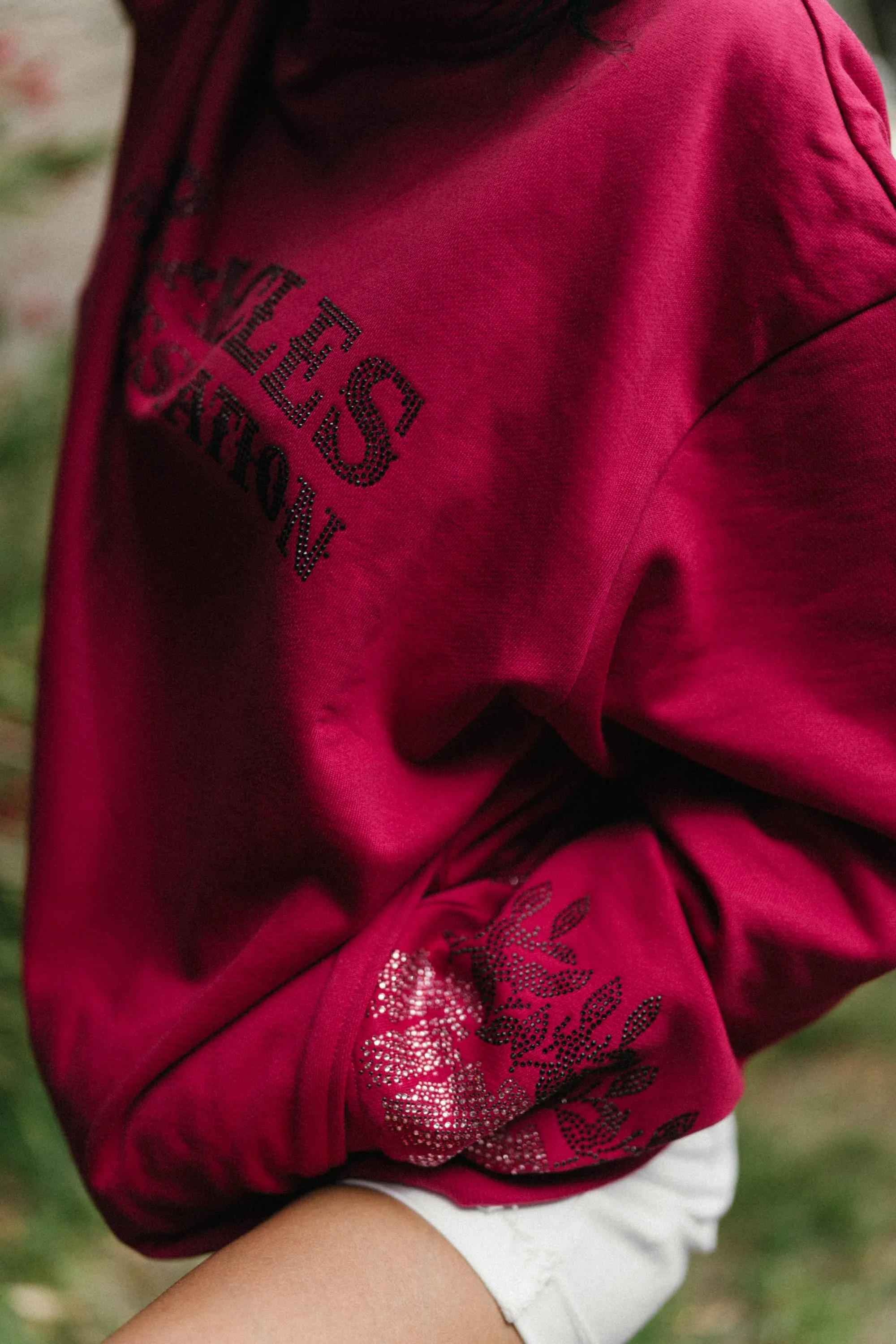 Money Tree Rhinestone Affirmation Hoodie - Raspberry