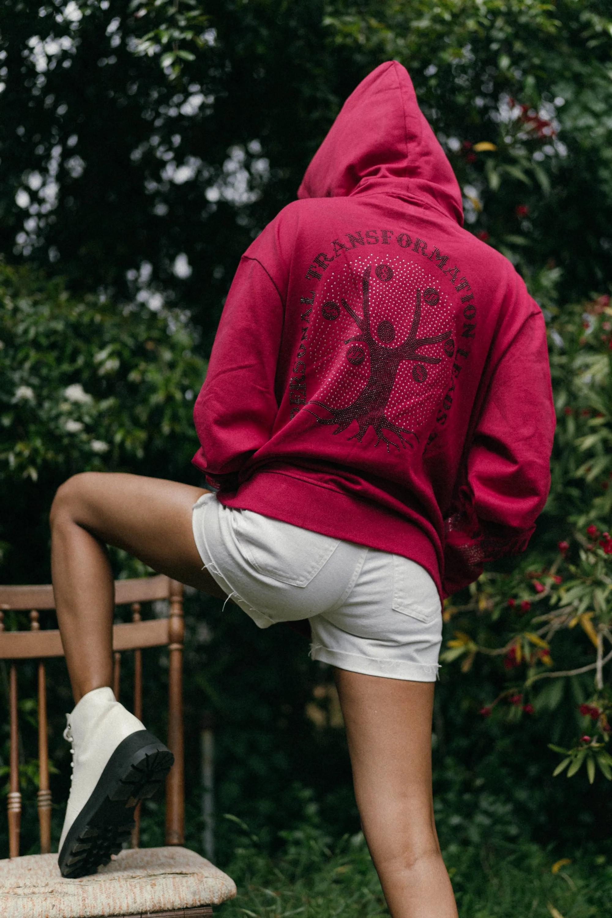Money Tree Rhinestone Affirmation Hoodie - Raspberry