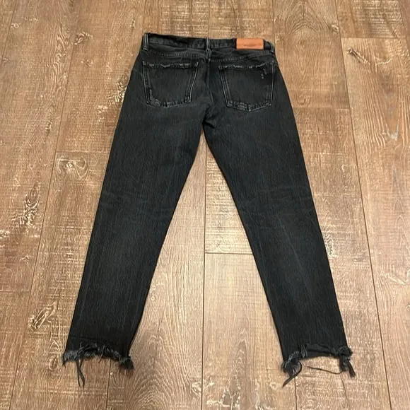 Moussy Vintage Black Staley Mid Rise Tapered Distressed Frayed Hem Jeans