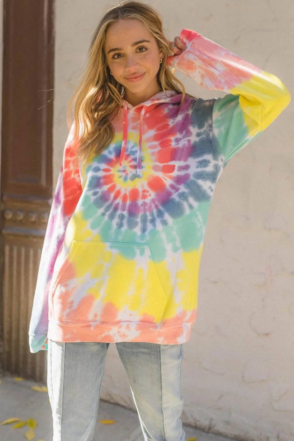 Multicolor Oversized Rainbow Tie Dye Hoodie