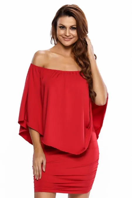Multiple Dressing Layered Red Mini Poncho Dress
