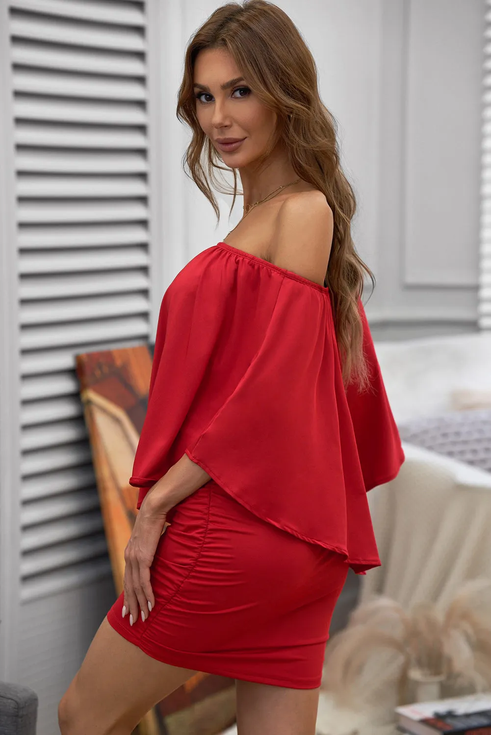 Multiple Dressing Layered Red Mini Poncho Dress