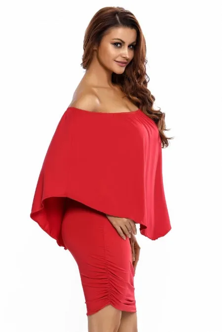 Multiple Dressing Layered Red Mini Poncho Dress