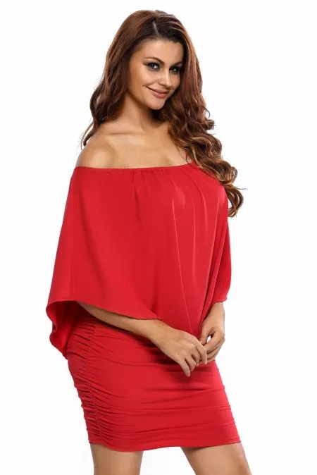 Multiple Dressing Layered Red Mini Poncho Dress