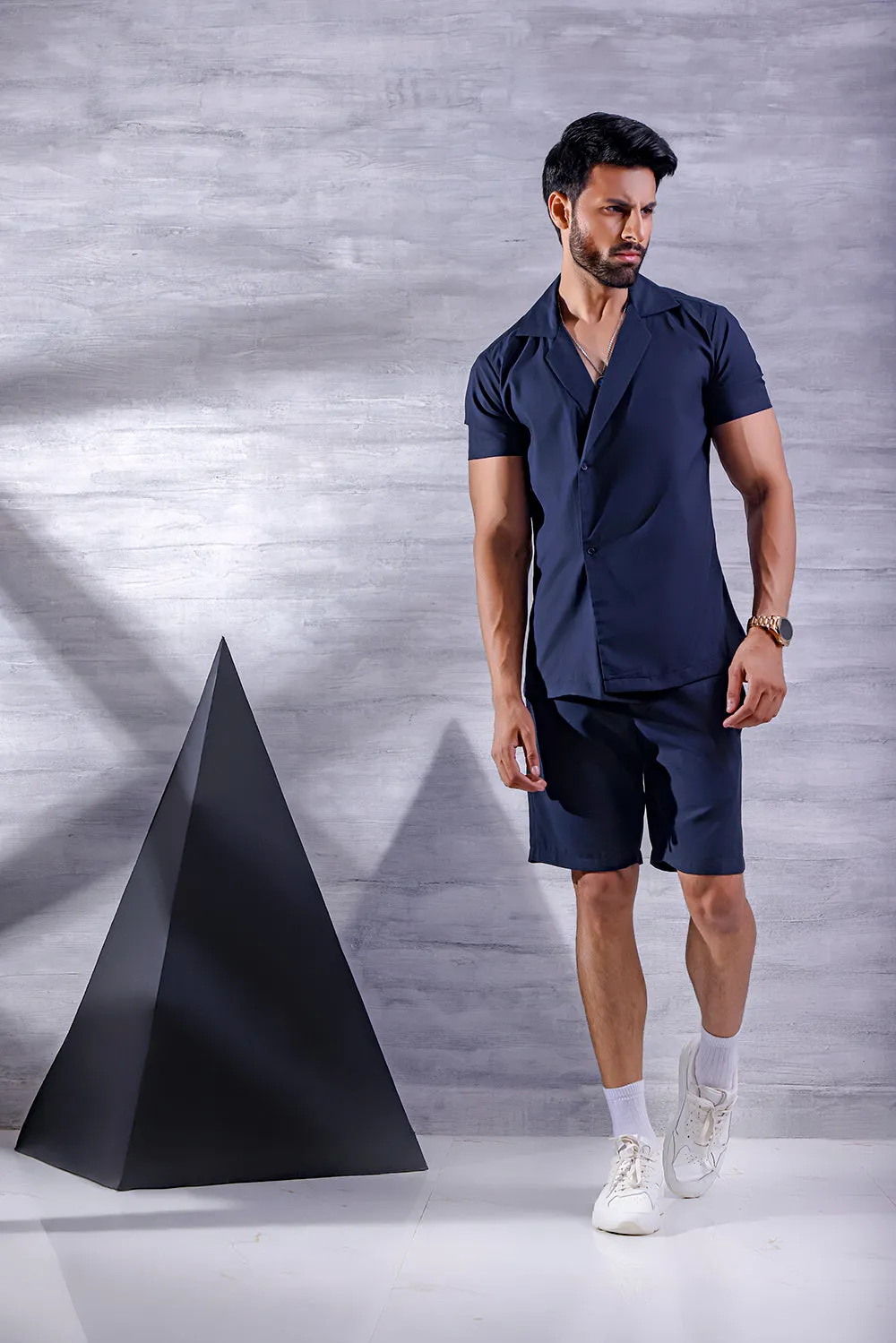 Navy Blue Short Length Cotton Shorts