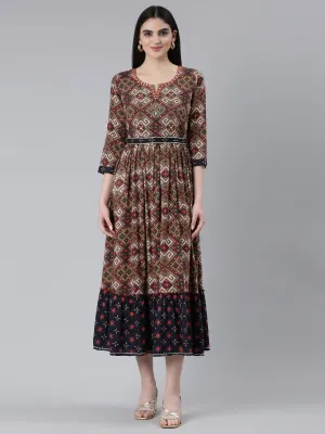Neeru's Grey Straight Casual Printed Dress