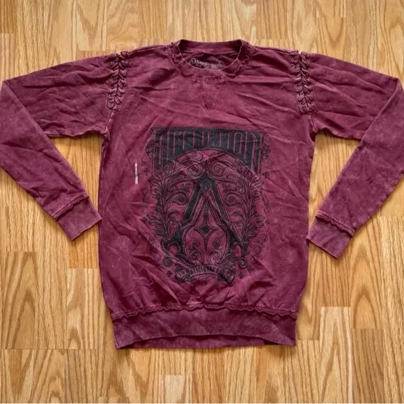 New Affliction Historic Iron Burgundy Pullover Sweatshirt
