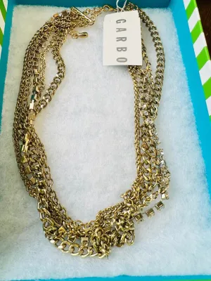 New Beautiful Gold Tone layered Rhinestone necklace, includes Gift Box!