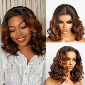 New Black Ombre Brown Highlight 3D Body Wave 360 Lace with Invisi Strap Pre Bleached & Plucked Wig