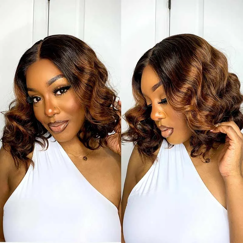 New Black Ombre Brown Highlight 3D Body Wave 360 Lace with Invisi Strap Pre Bleached & Plucked Wig