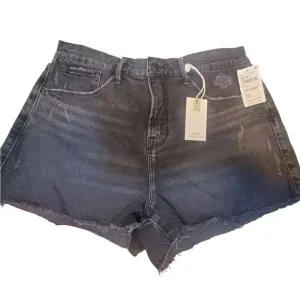 NEW Good American GOOD '90S SHORT Women's 8/29 Raw Hem Black Denim Cotton