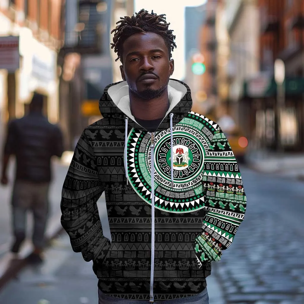 Nigeria African Tribal Pattern Zip Hoodie Chest Arm Tattoo LT15