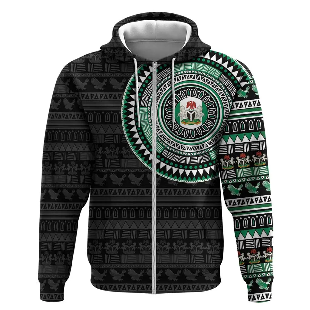 Nigeria African Tribal Pattern Zip Hoodie Chest Arm Tattoo LT15