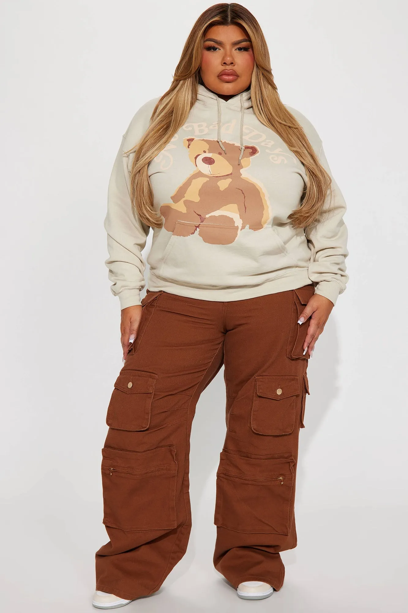 No Bad Days Teddy Bear Hoodie - Taupe