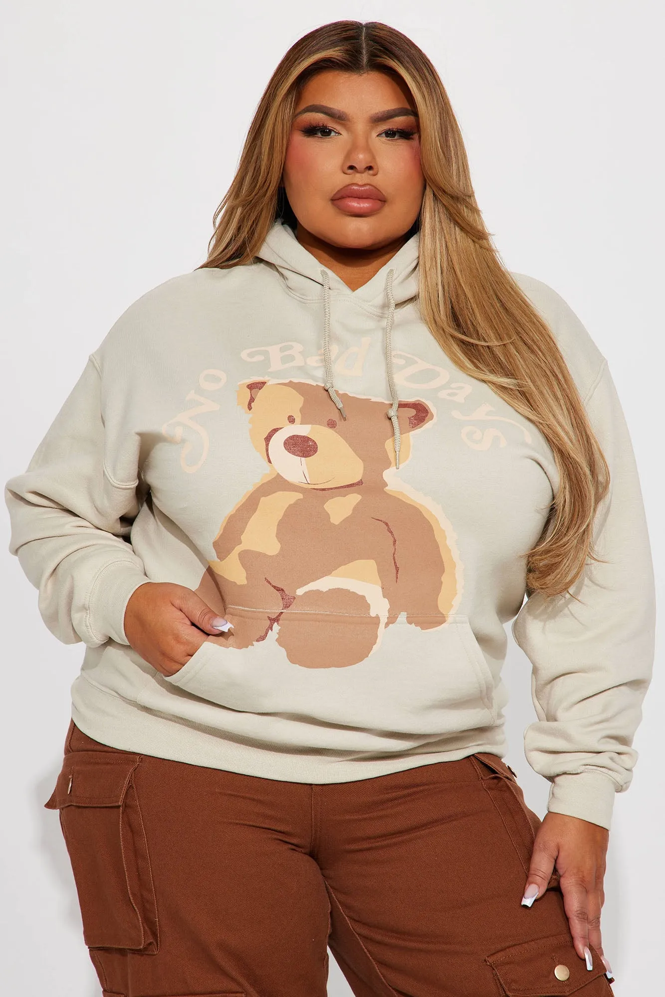No Bad Days Teddy Bear Hoodie - Taupe