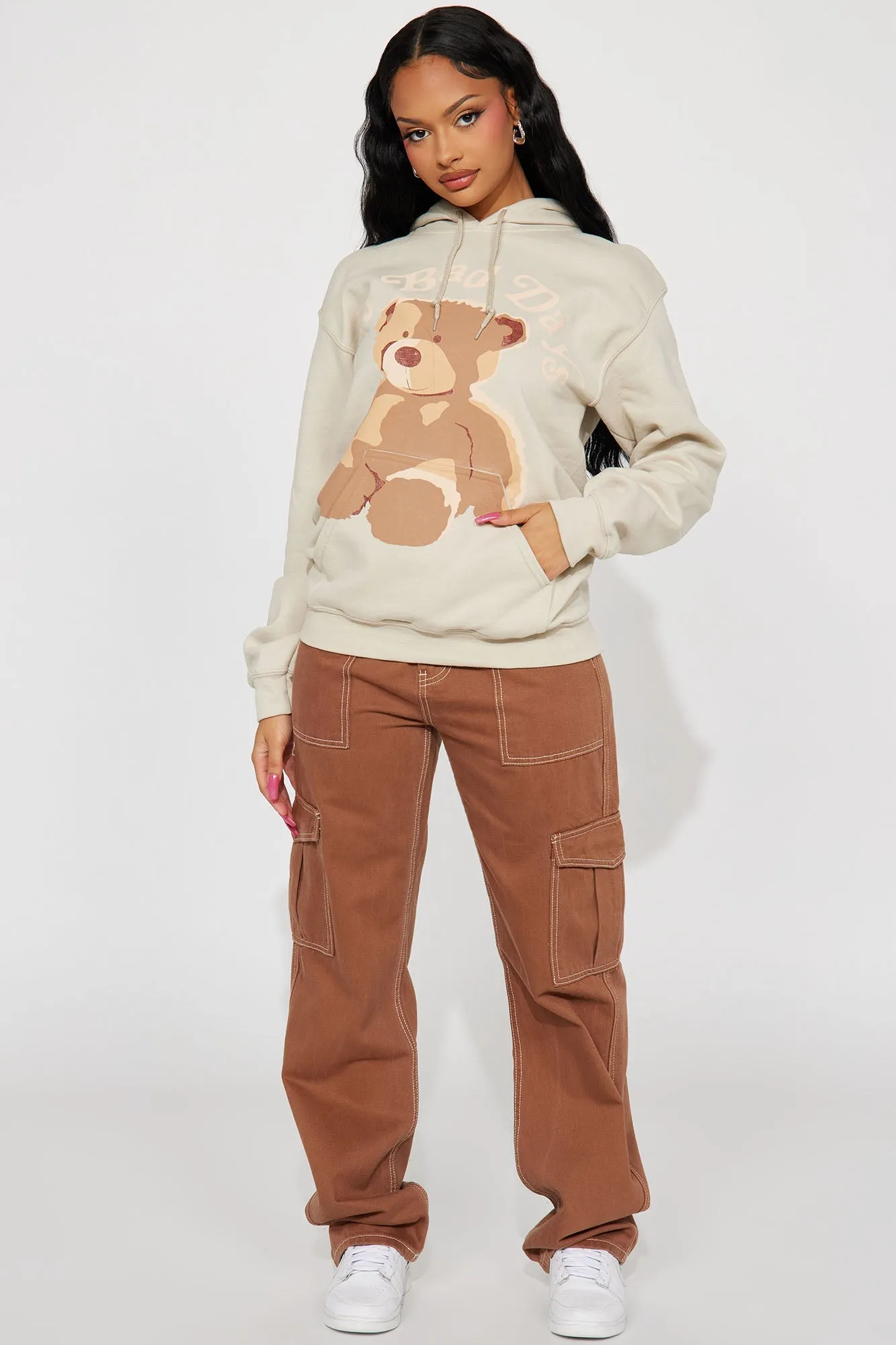 No Bad Days Teddy Bear Hoodie - Taupe