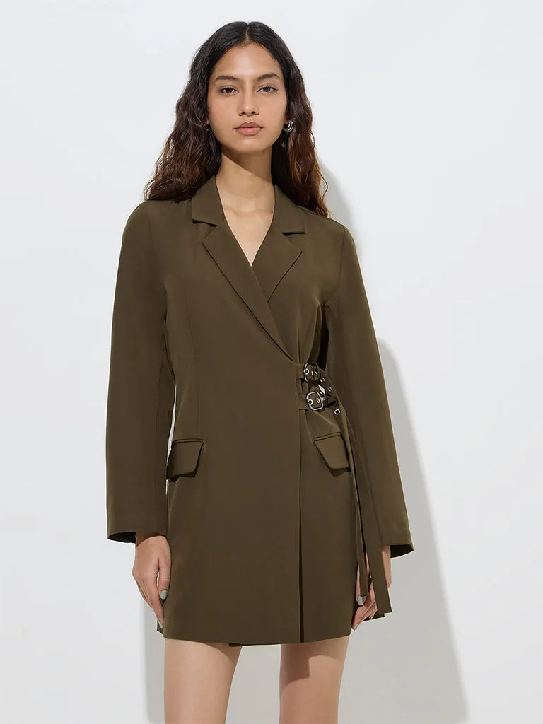 Nuon Olive Solid A-Line Dress