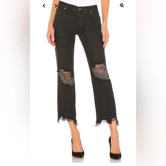 NWT Free People Maggie Mid-Rise Straight Cropped Jeans-Washed Black 27