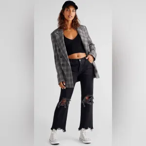 NWT Free People Maggie Mid-Rise Straight Cropped Jeans-Washed Black 27