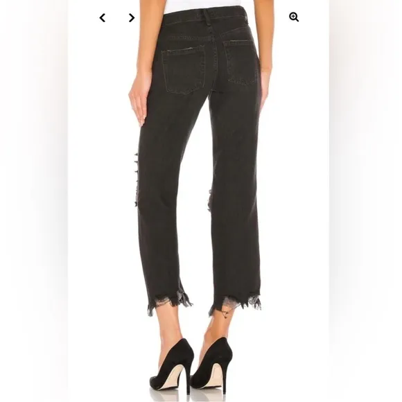 NWT Free People Maggie Mid-Rise Straight Cropped Jeans-Washed Black 27