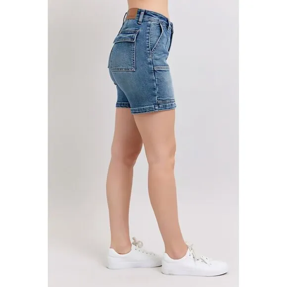 NWT Judy Blue High Rise Denim Shorts w Back Flap Pockets, Seam Detail, Stretch