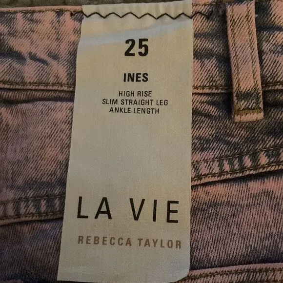 NWT La Vie Rebecca Taylor Ines Pink Acid Jeans High Waist Cropped Jeans