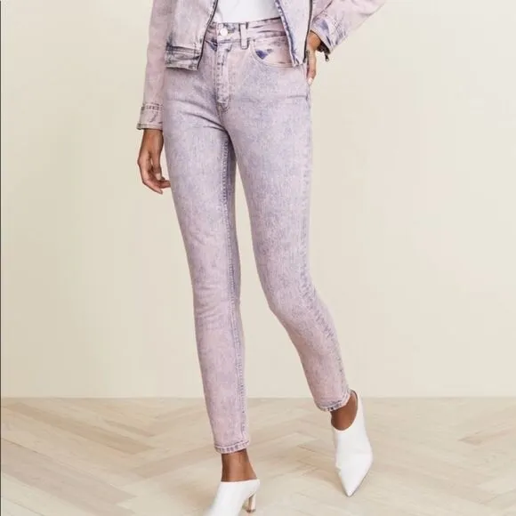 NWT La Vie Rebecca Taylor Ines Pink Acid Jeans High Waist Cropped Jeans