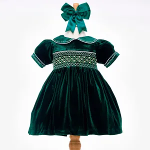 Ocean Baby Girls Emerald Velvet Smocked Petticoat Layered Dress (3M-8Yrs)