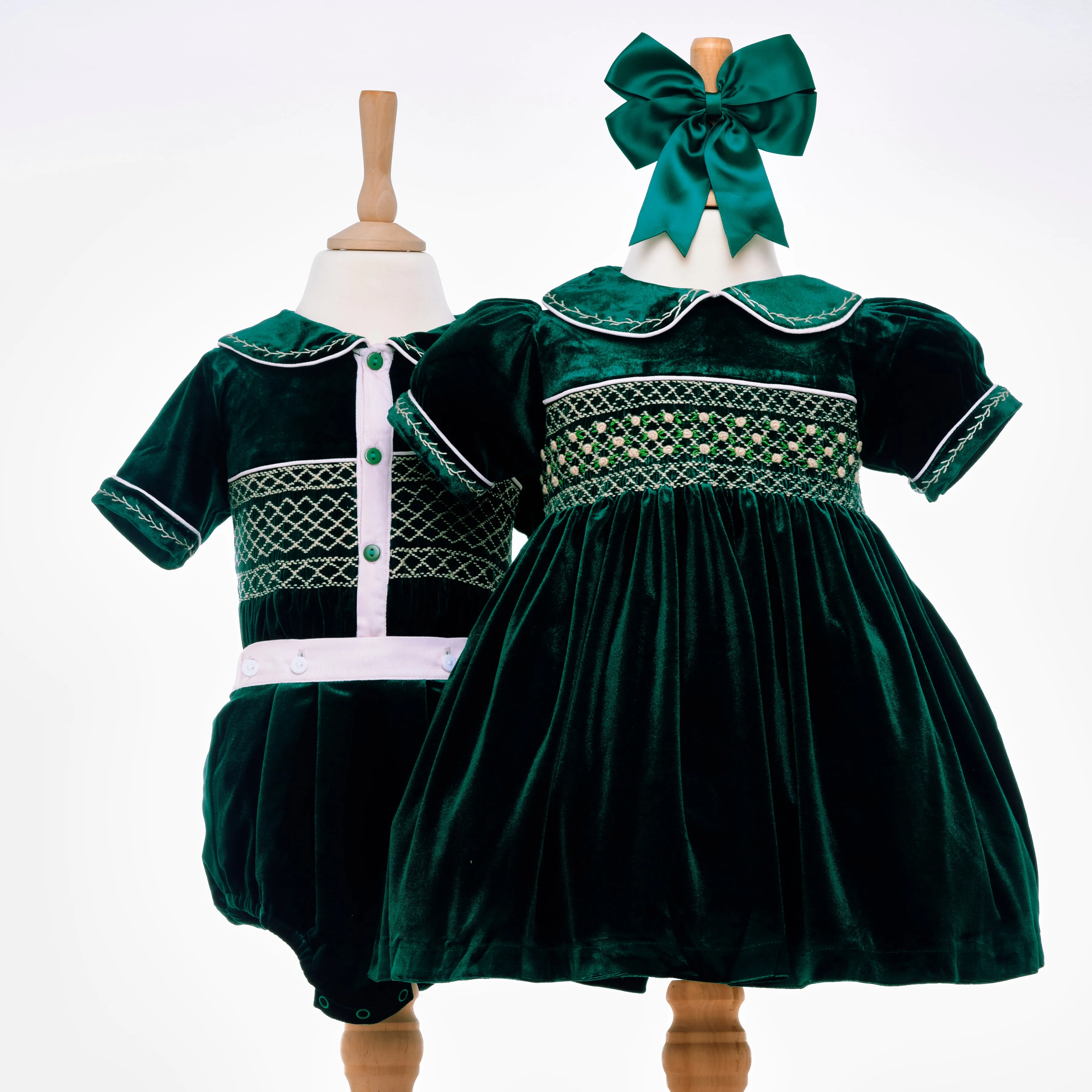 Ocean Baby Girls Emerald Velvet Smocked Petticoat Layered Dress (3M-8Yrs)