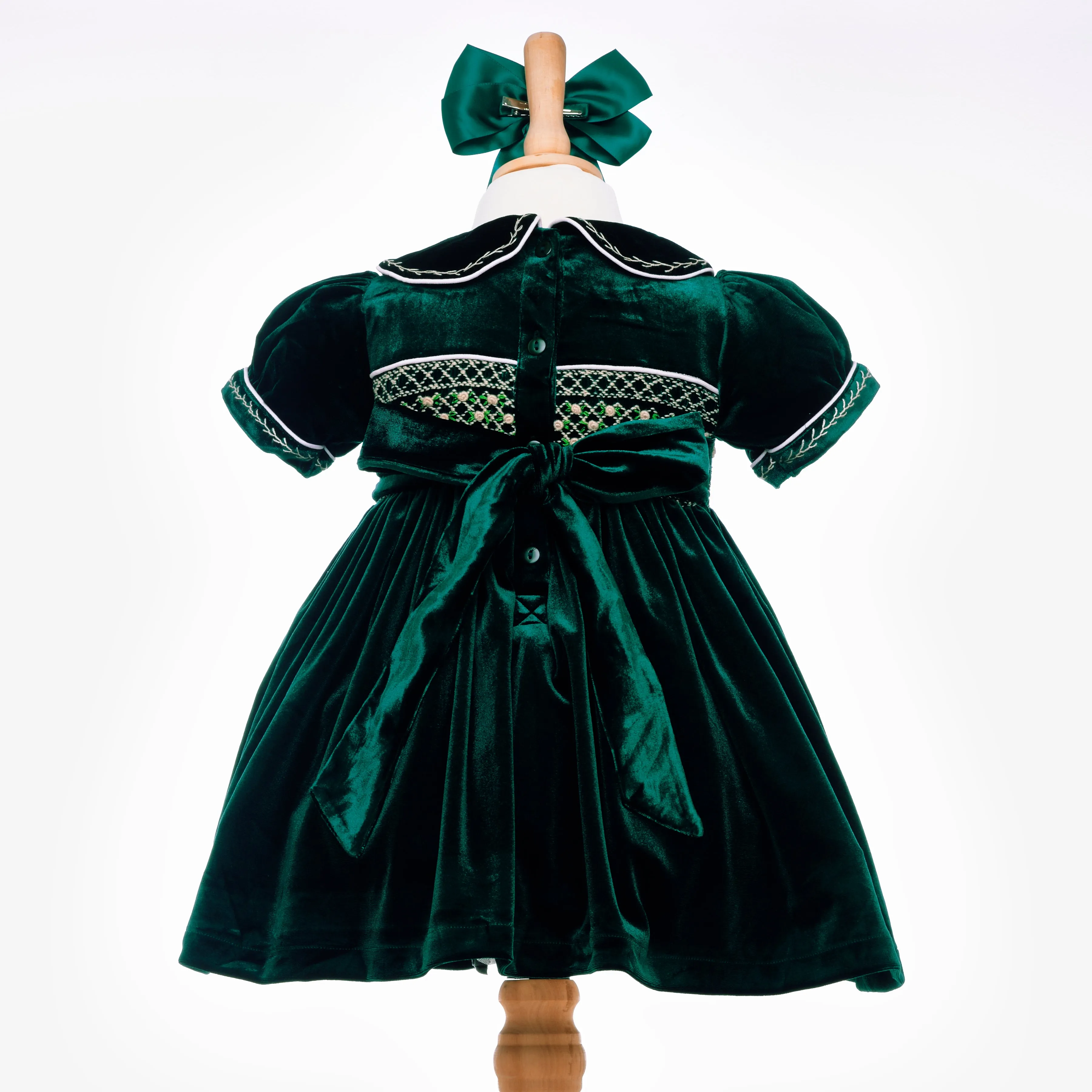Ocean Baby Girls Emerald Velvet Smocked Petticoat Layered Dress (3M-8Yrs)