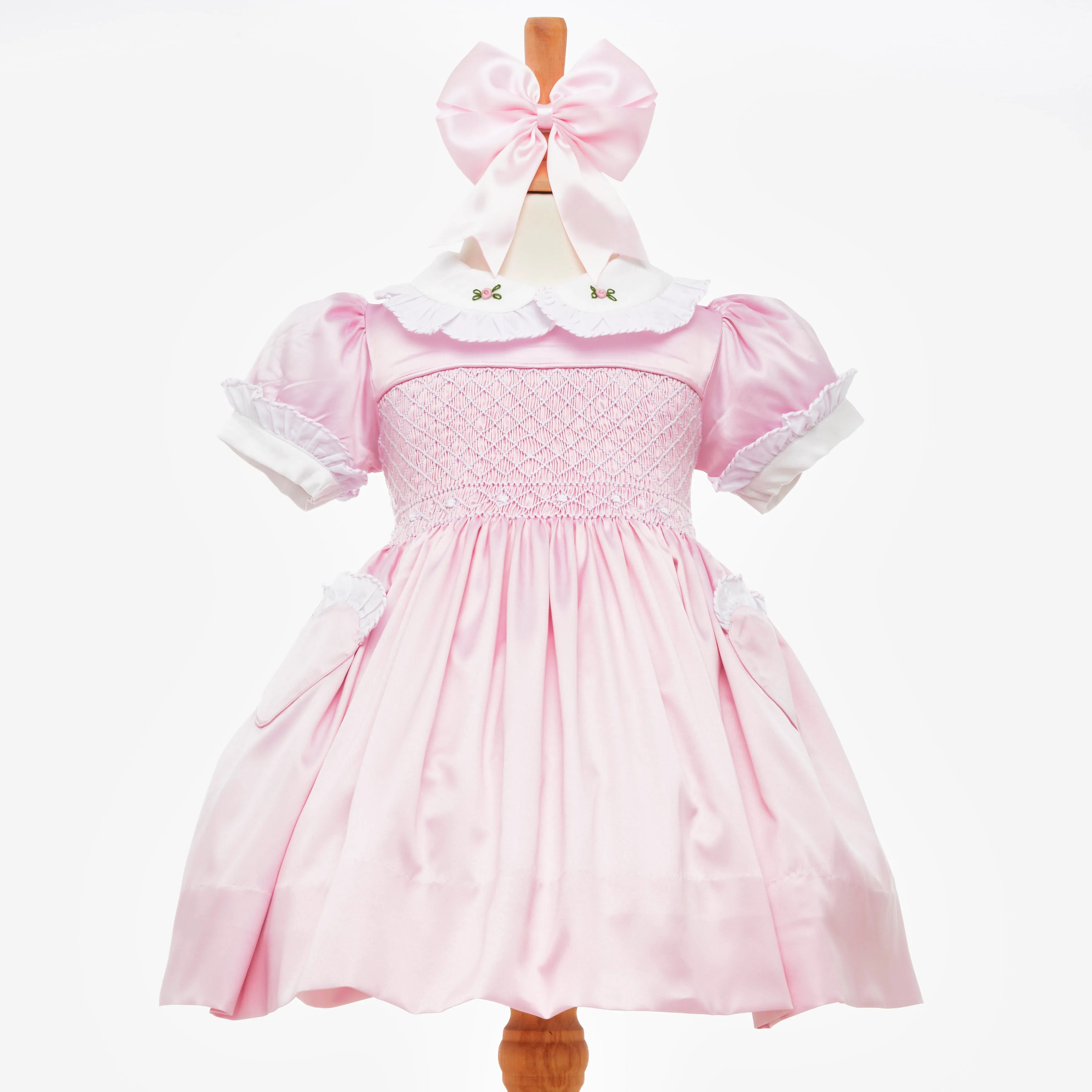 Ocean Baby Girls Exclusive Rose Lux Collection Satin Smocked Petticoat Layered Dress (3M-6Yrs)