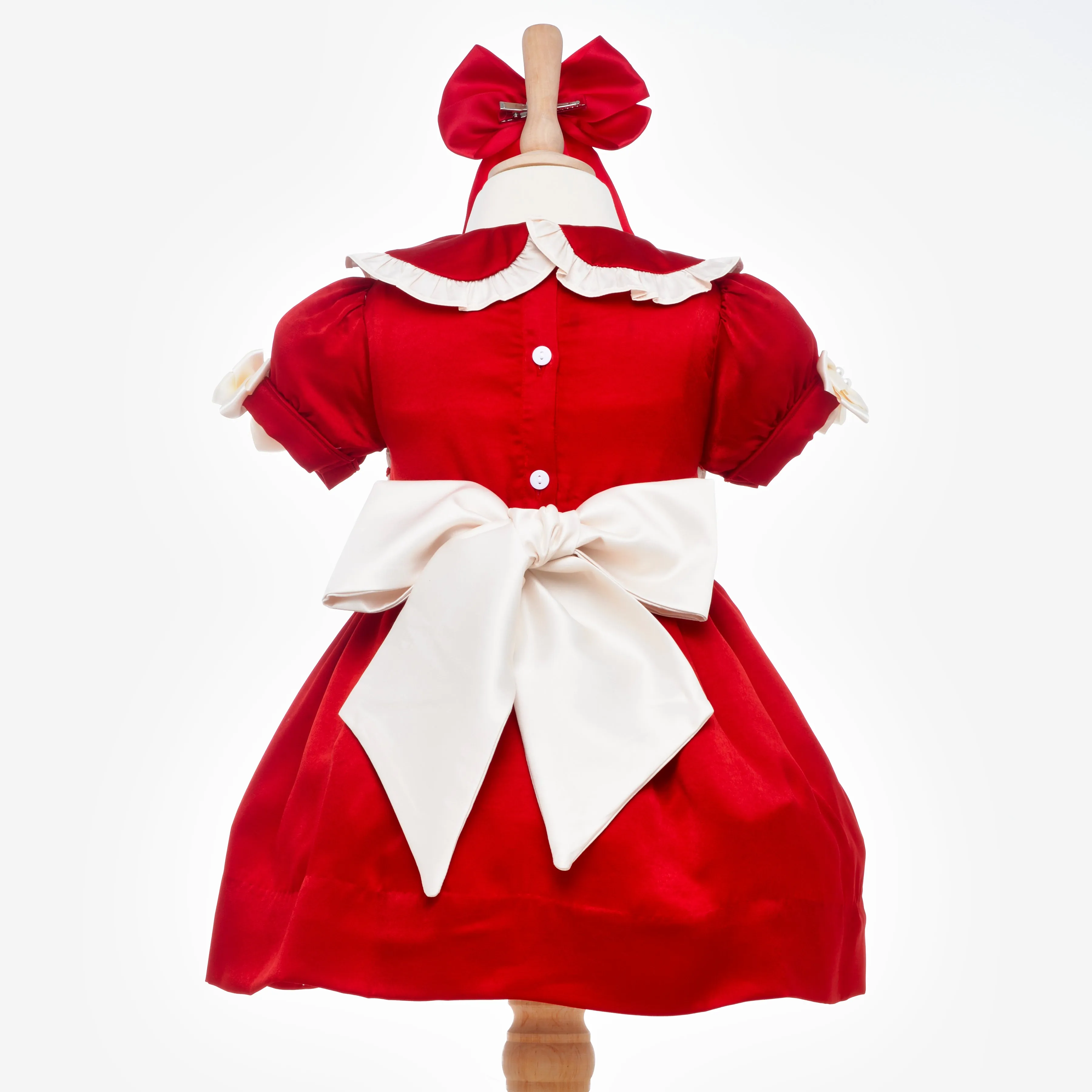 Ocean Baby Girls Smocked Red & Cream Satin Petticoat Layered Dress (3M-8Yrs)