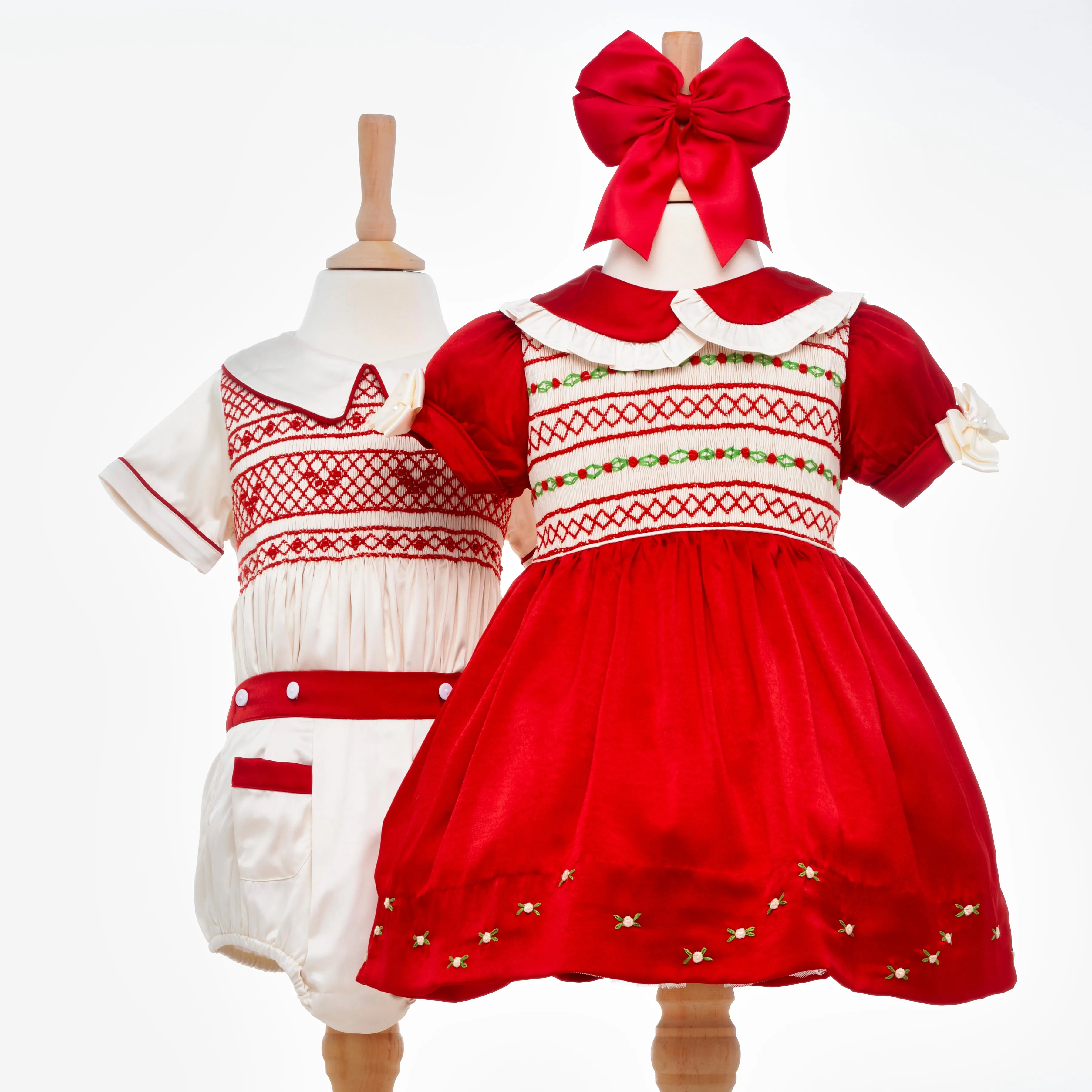 Ocean Baby Girls Smocked Red & Cream Satin Petticoat Layered Dress (3M-8Yrs)