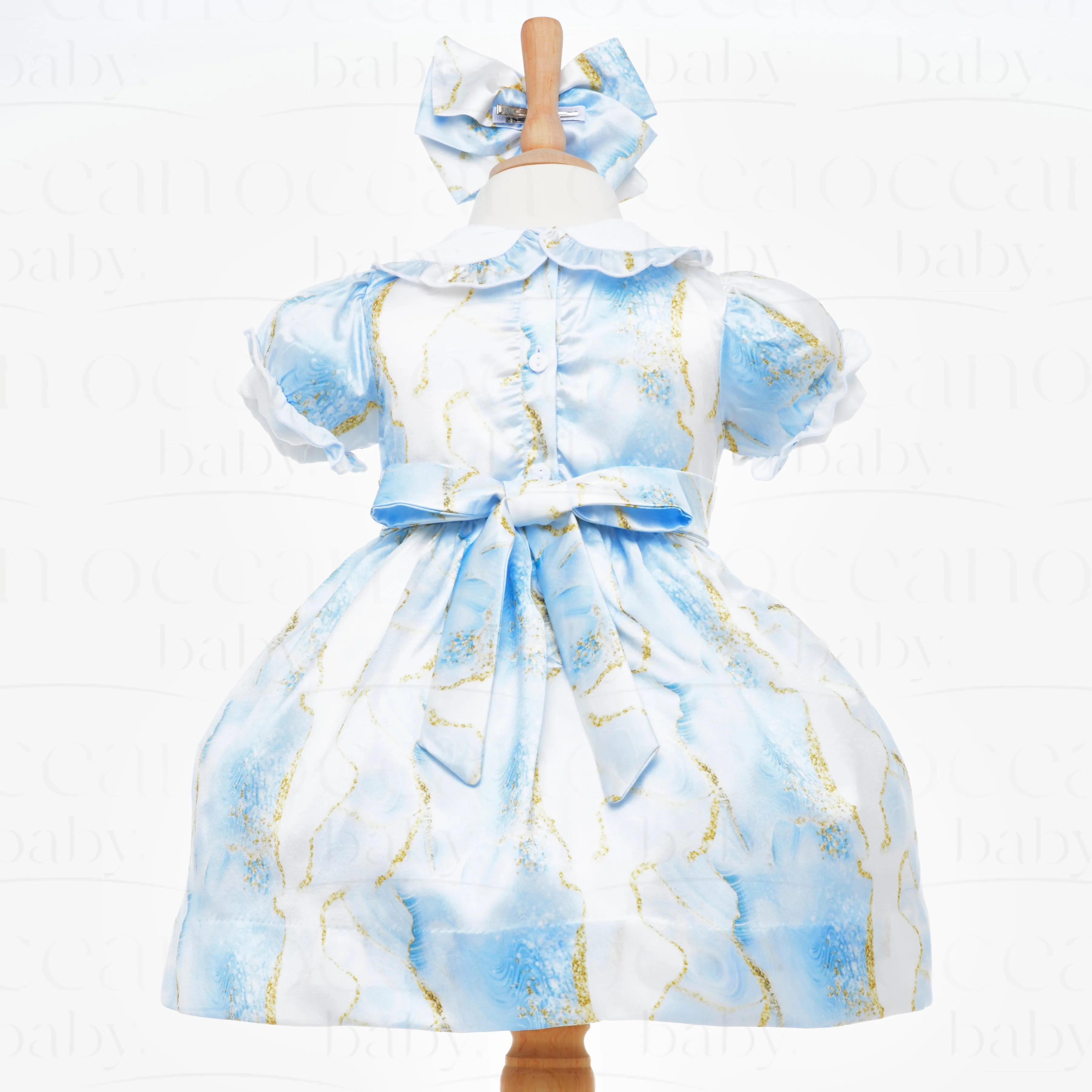 Ocean Baby Girls Topaz Marble Satin Smocked Petticoat Layered Dress (NB-8Yrs)