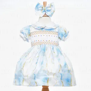 Ocean Baby Girls Topaz Marble Satin Smocked Petticoat Layered Dress (NB-8Yrs)