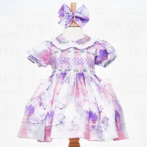 Ocean Baby Girls Violet Marble Satin Smocked Petticoat Layered Dress (NB-8Yrs)